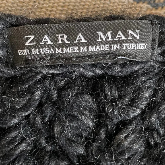 Zara Man Stylish Knit Scarf w Rib Trim Made in Turkey Charcoal Grey Sz M NWOT - Picture 6 of 7